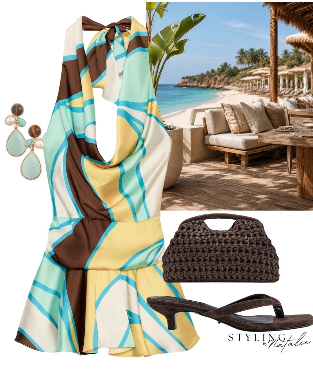Holiday dress 🤎🩵
Halter neck mini dress, suede kitten heel sandals and woven clutch bag.

#LTKsummer #LTKdresses #LTKpartywear