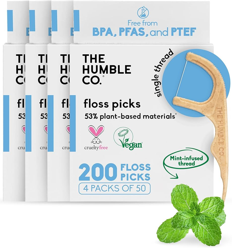 The Humble Co Dental Floss Picks for Teeth, 200 Count (Mint) - Single Thread Tooth Picks Flossers... | Amazon (US)