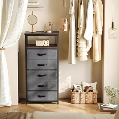 5-Drawer Dresser with Charging Station, Tall Nightstand, Chest of Drawers with Open Shelf, Bedside Table | Wayfair North America