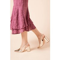 Womens Ellens Pointed High Block Heel Slingback Court Shoes - Gold - 5 | boohoo (US & Canada)