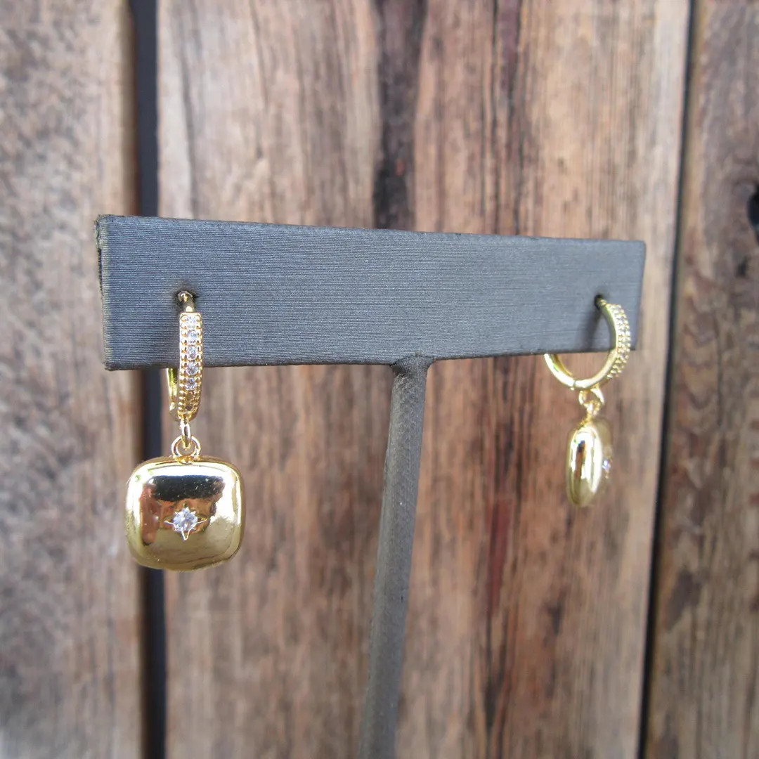 Y2K Earrings | Bejeweled Dainty Gold Tone Rhinestone Geo Hoops | Minimal Minimalist Square Dangle... | Etsy (US)