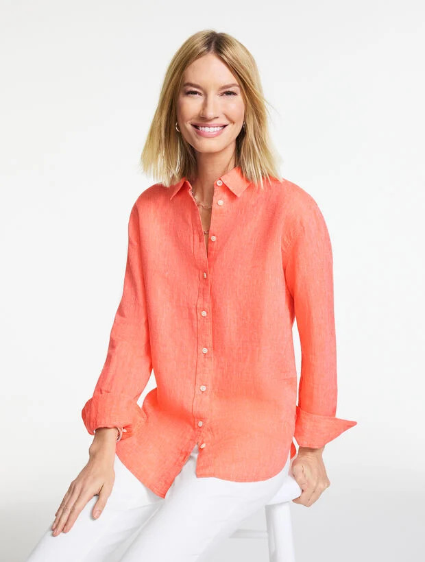 Linen Everyday Relaxed Shirt - Cross Dye | Talbots