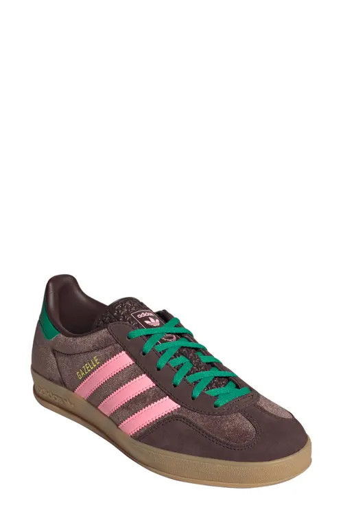 adidas Gazelle Indoor Sneaker in Dark Brown/Pink/Court Green at Nordstrom, Size 5 | Nordstrom