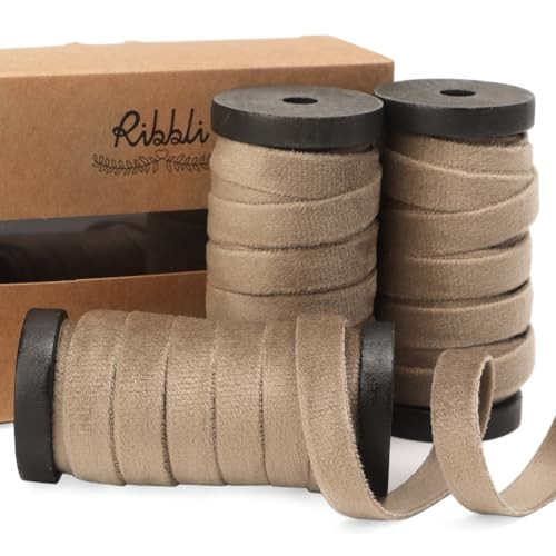 Ribbli Camel Brown Velvet Ribbon 3 Rolls Double Faced 3/8 Inch 18-Yard with Wooden Spool Use for Christmas Tree Ornaments Gift Wrapping Wreath Decoration Wedding Boutonnieres | Amazon (US)
