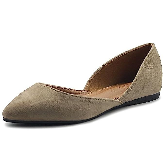 Ollio Women's Shoes Faux Suede Slip on Comfort Light Pointed Toe Ballet Flat | Amazon (US)