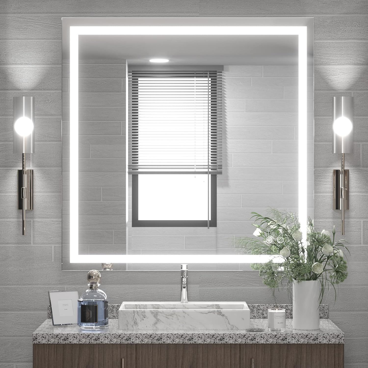TETOTE LED Bathroom Mirror Square LED Mirror 36 x 36 Bedroom LED Mirror Home Decor Vanity Makeup ... | Amazon (US)