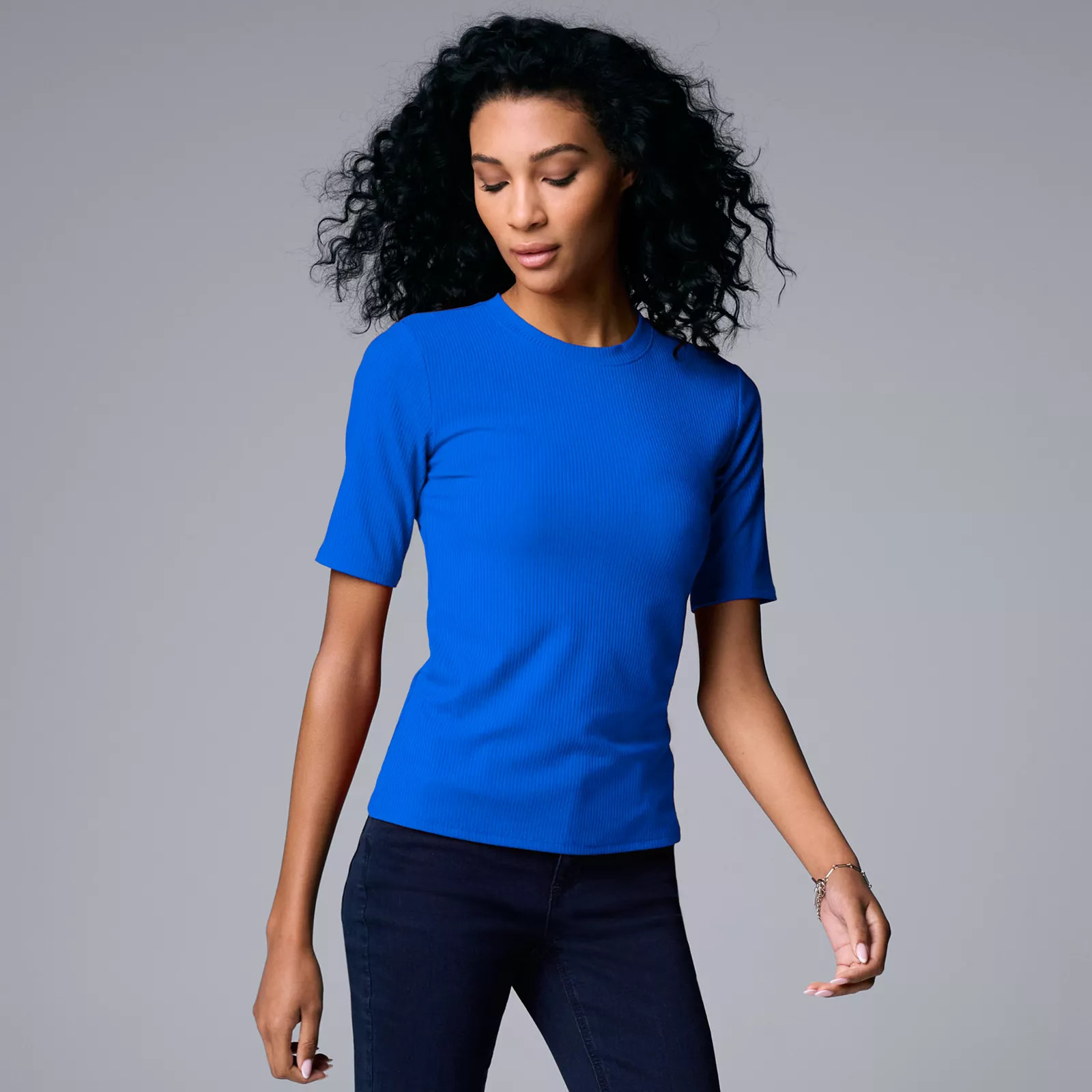 Women's Simply Vera Vera Wang Ribbed Fitted Elbow Sleeve Tee, Size: XL, Wilder Blue | Kohl's