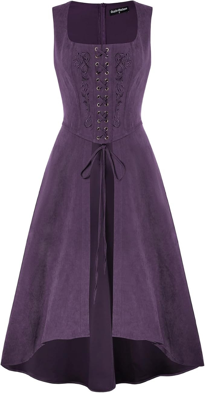 Scarlet Darkness Renaissance Dress Women Pirate Halloween Witchy Cosplay Overdress with Pockets | Amazon (US)