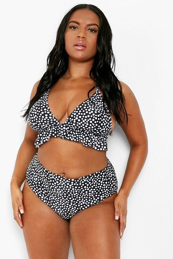 Plus Polka Dot Ruffle High Waist Bikini | Boohoo.com (NL)