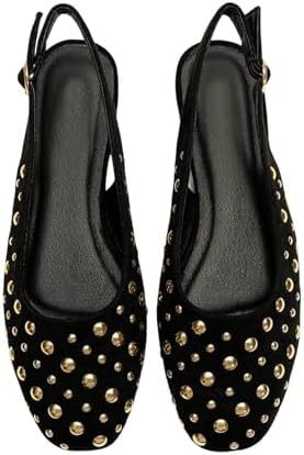 BEAUDRM Women's Studded Slingback Flats Closed Toe Low Heel Ballet Flats Casual Party Cap Toe Dre... | Amazon (US)