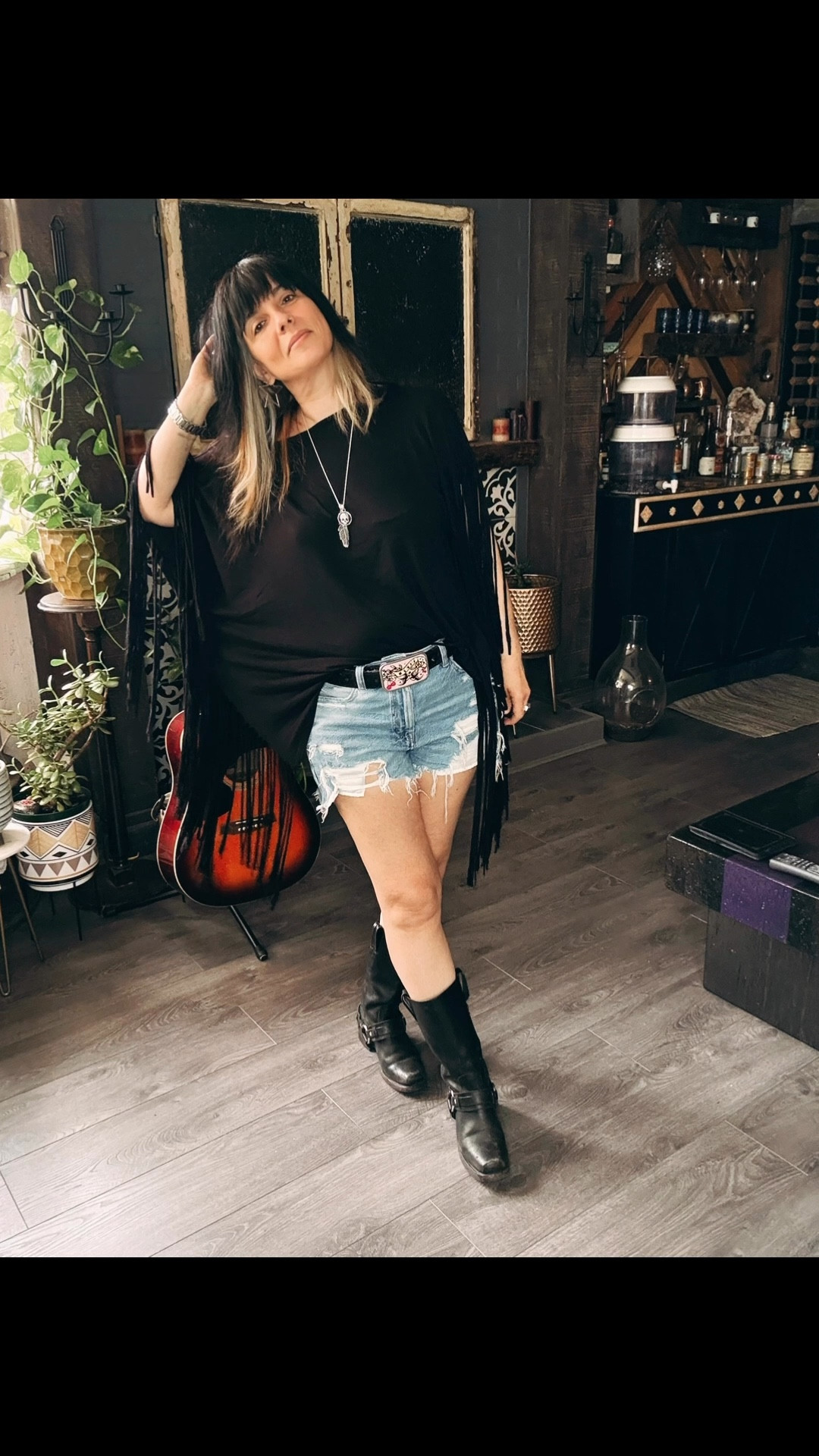 Ready to ride or ready to dance—why not both? 💃🏍️
Serving up country sass with a little MC edge: fringe top flying, cutoffs riding high, and my trusty Frye moto boots made for more than just walking. Belt + buckle game strong, bling just edgy enough to catch the light (and maybe a few eyes). Festival-ready and free as the wind in my hair. 🤠✨

Jewelry @thepirateandthegypsyjewelry

#CountryMeetsMC
#FringeAndFury
#FestivalFitCheck
#MotoBootMood
#WildAndWestern

#LTKfestival #LTKsale #LTKsummer