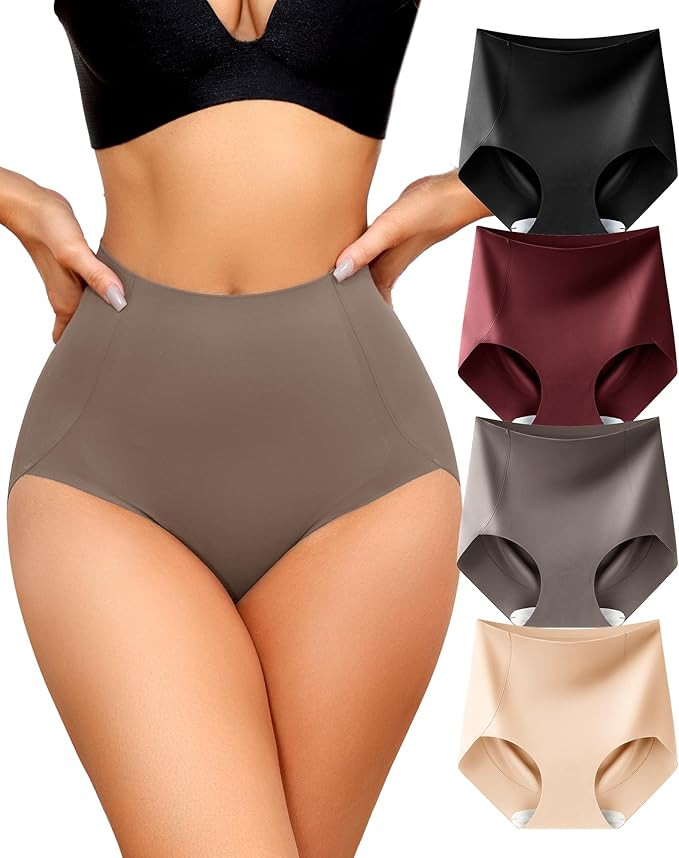 LEVAO Women Tummy Control Underwear, High Waisted Seamless Panties No Show Postpartum Briefs 4 Pa... | Amazon (US)