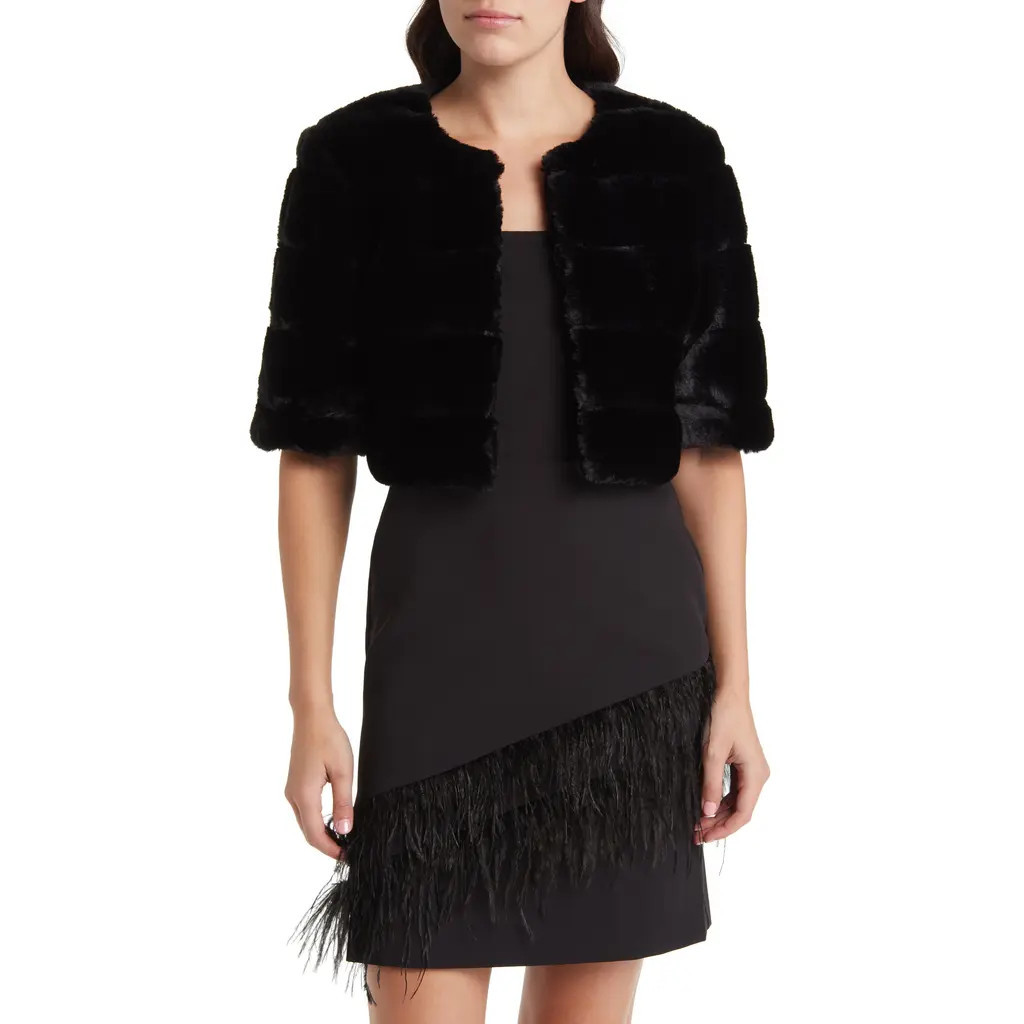 Eliza J Faux Fur Crop Jacket in Black at Nordstrom, Size Small | Nordstrom