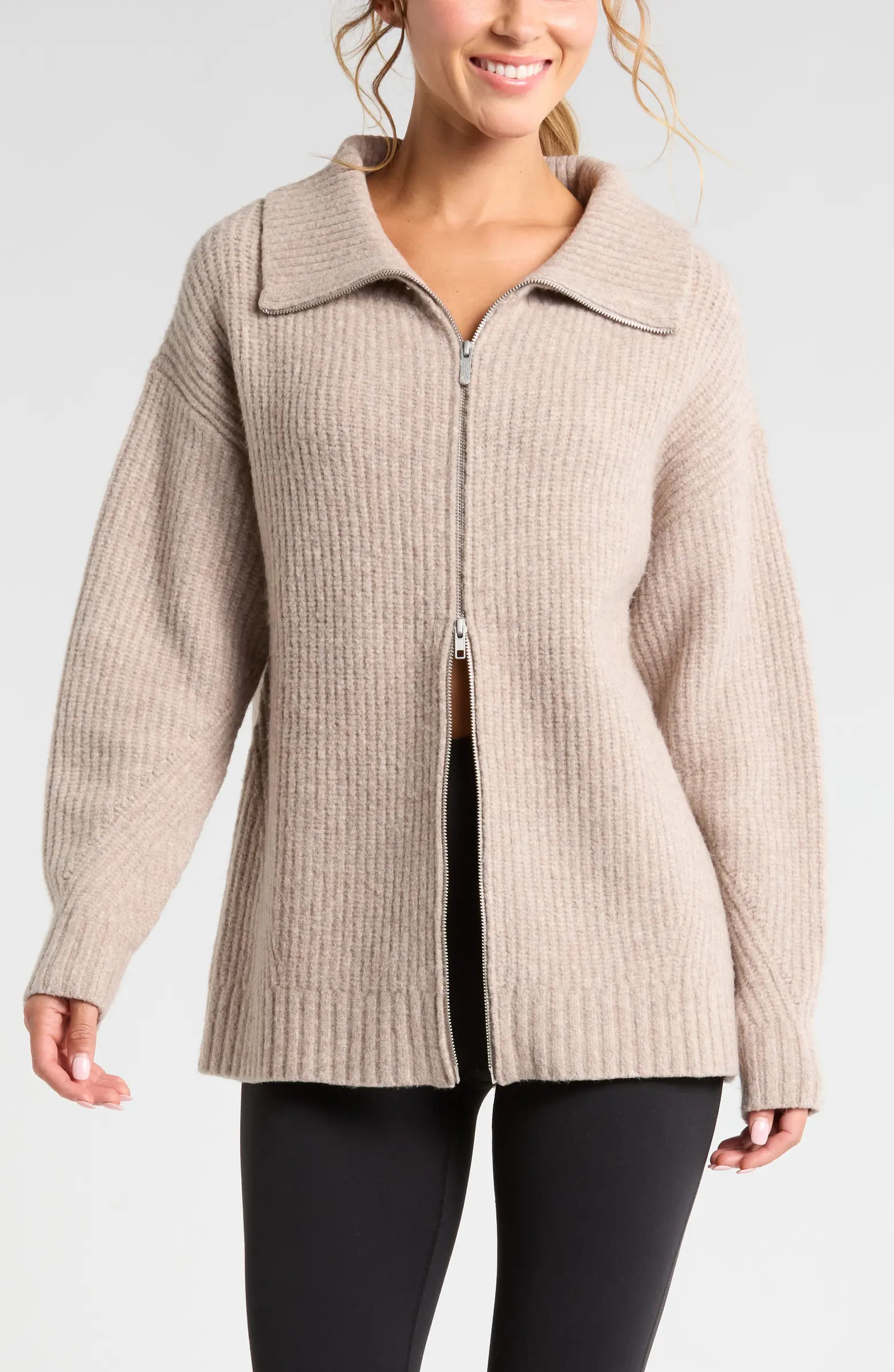 Zella Cozy Knit Zip-Up Cardigan | Nordstrom | Nordstrom