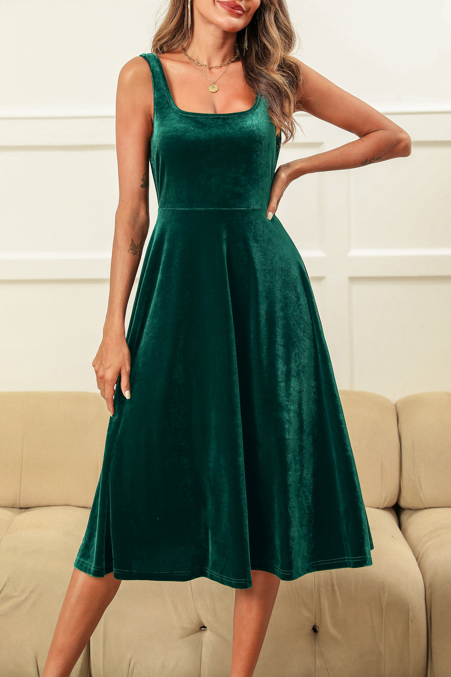 Scoop Sleeveless Velvet DressNew | Cupshe US