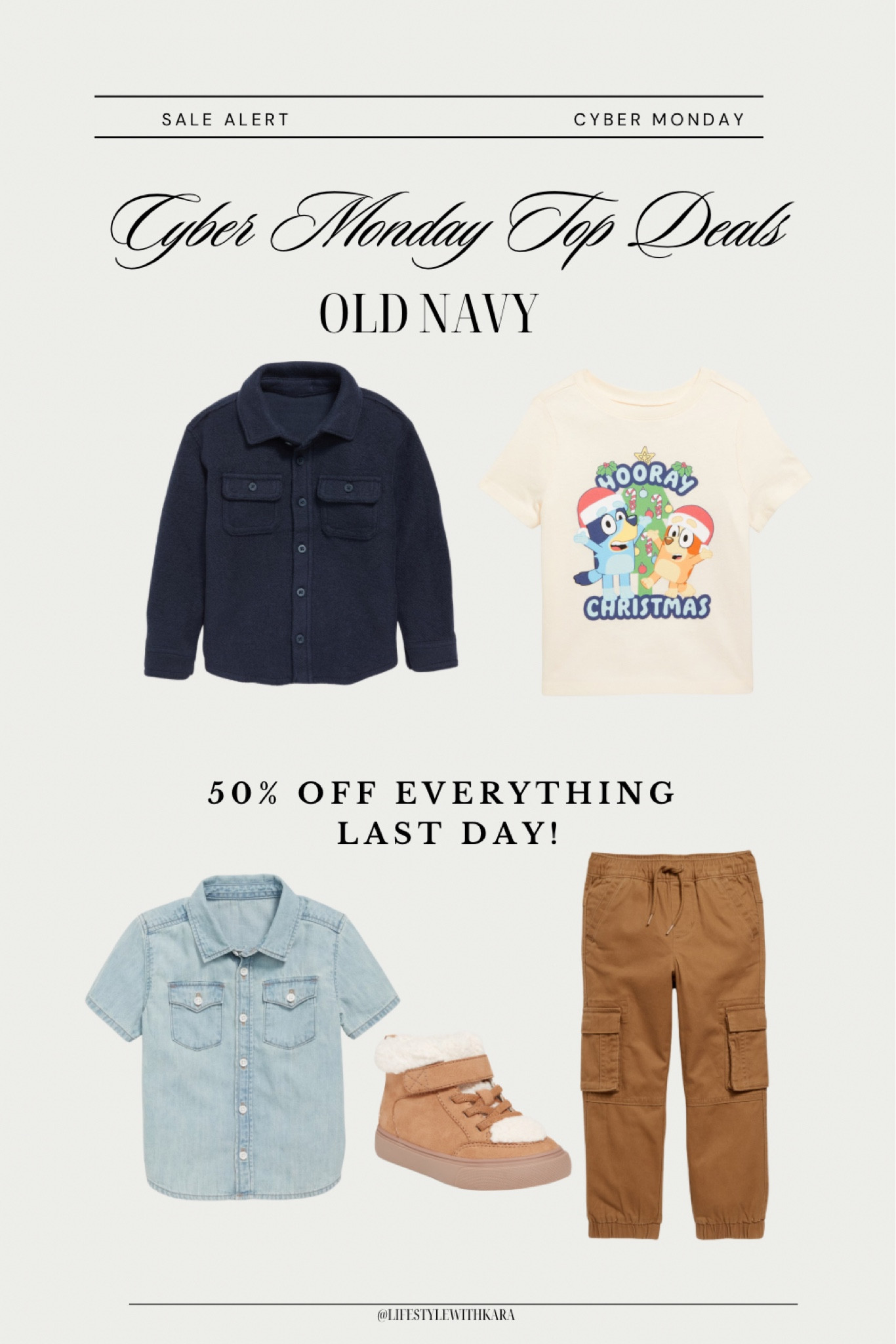 Cyber Monday 50% OFF last day at Old Navy! 

#LTKCyberWeek #LTKKids #LTKSaleAlert