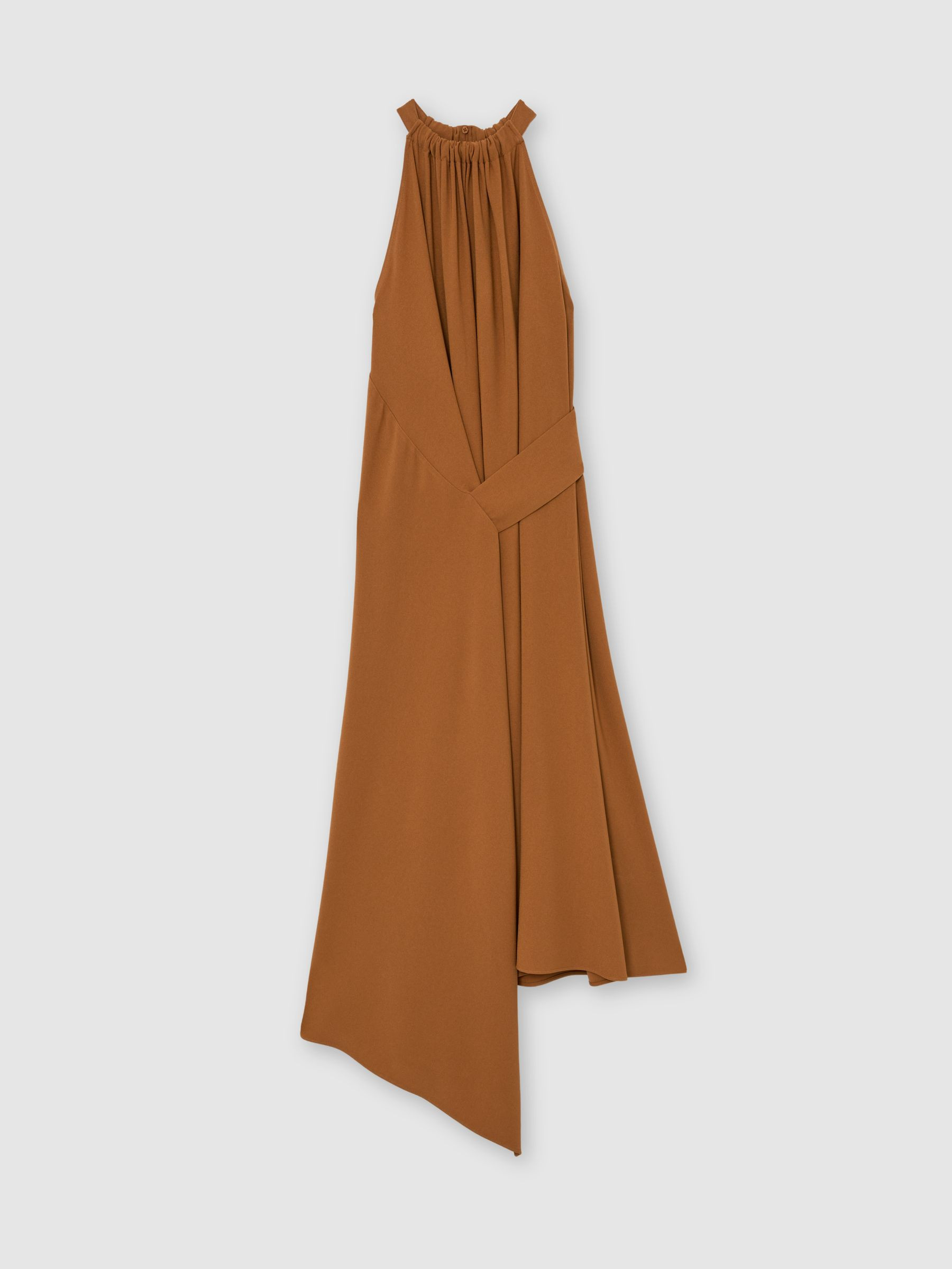 Drape-Detail Sleeveless Midi Dress in Rust Orange | Reiss UK