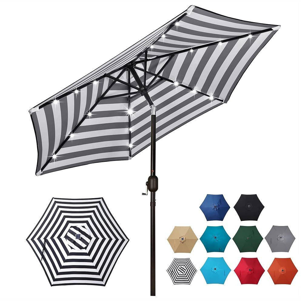 Blissun 7.5 ft Solar Umbrella, 18 LED Lighted Patio Umbrella, Table Market Umbrella | Amazon (US)