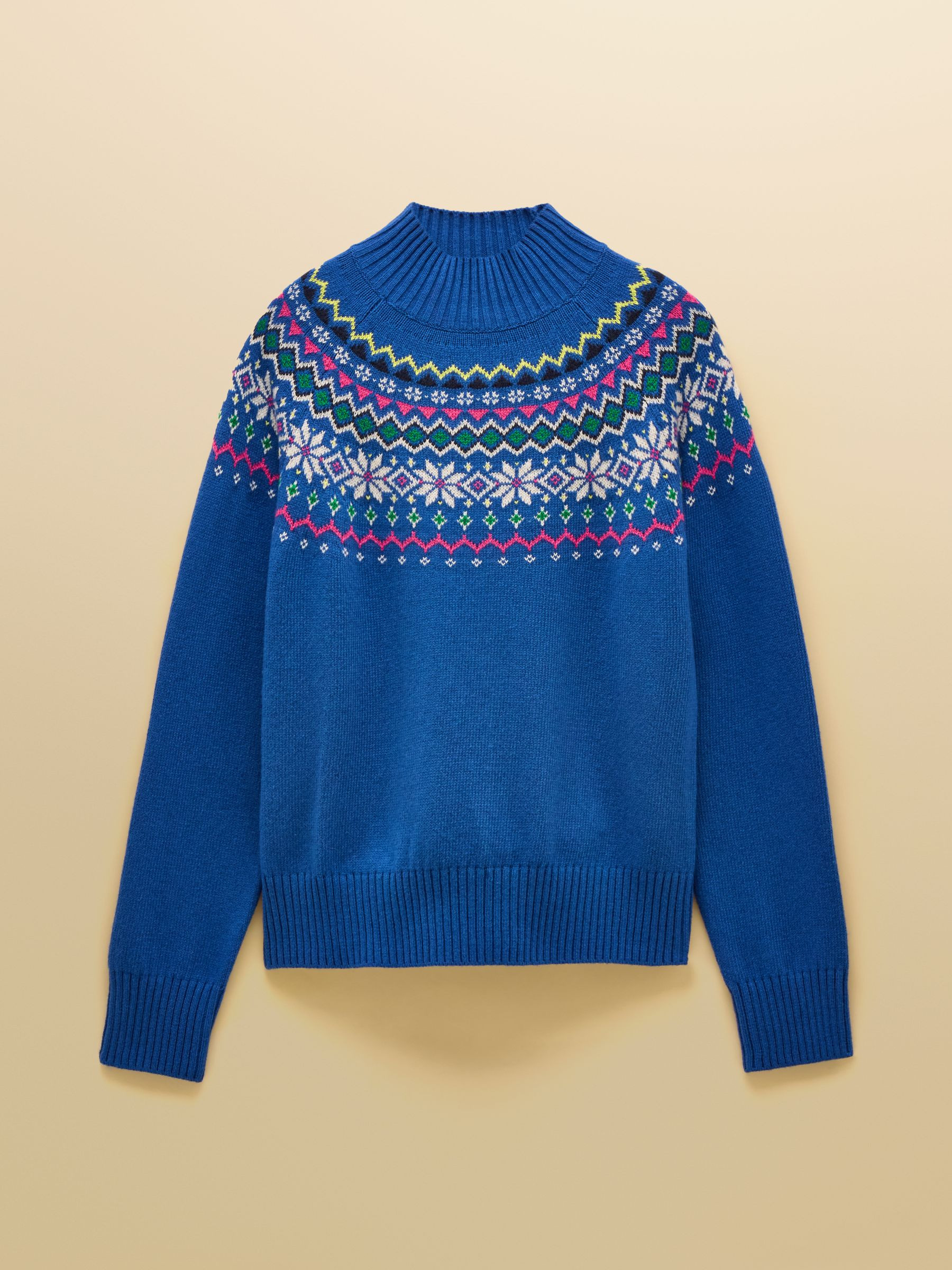 Alba Blue Fair Isle High Neck Cotton-Blend Jumper | Joules | Joules