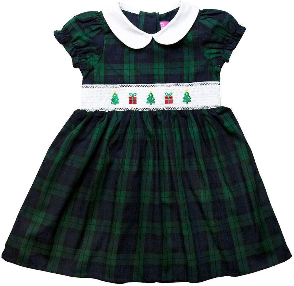 Toddler Thru 4/6X Girls Black Watch Plaid Smocked Holiday Christmas Dress | Amazon (US)