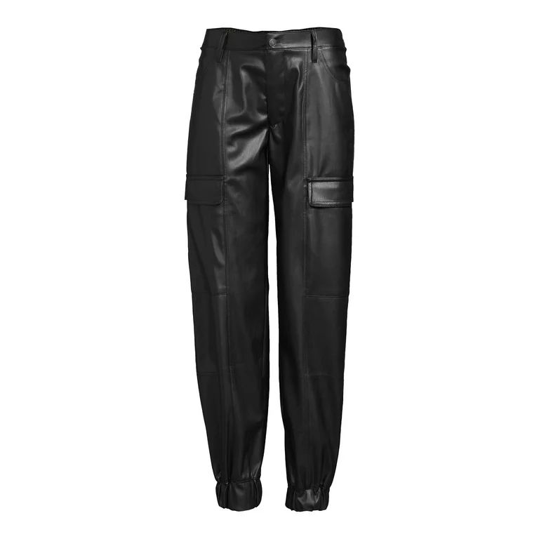 Madden NYC Juniors Faux Leather Jogger Pants, 28" Inseam, Sizes XS-3XL | Walmart (US)