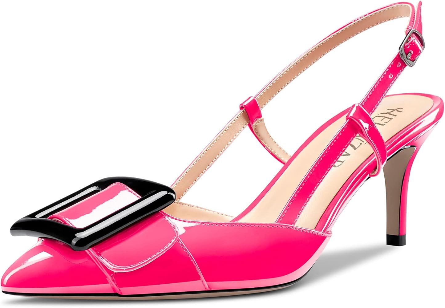 HEUIVZAR Women Pointed Toe Stiletto Mid Heel Pumps Ankle Strap Slingback Patent Dress Shoes 2.5 Inch | Amazon (US)