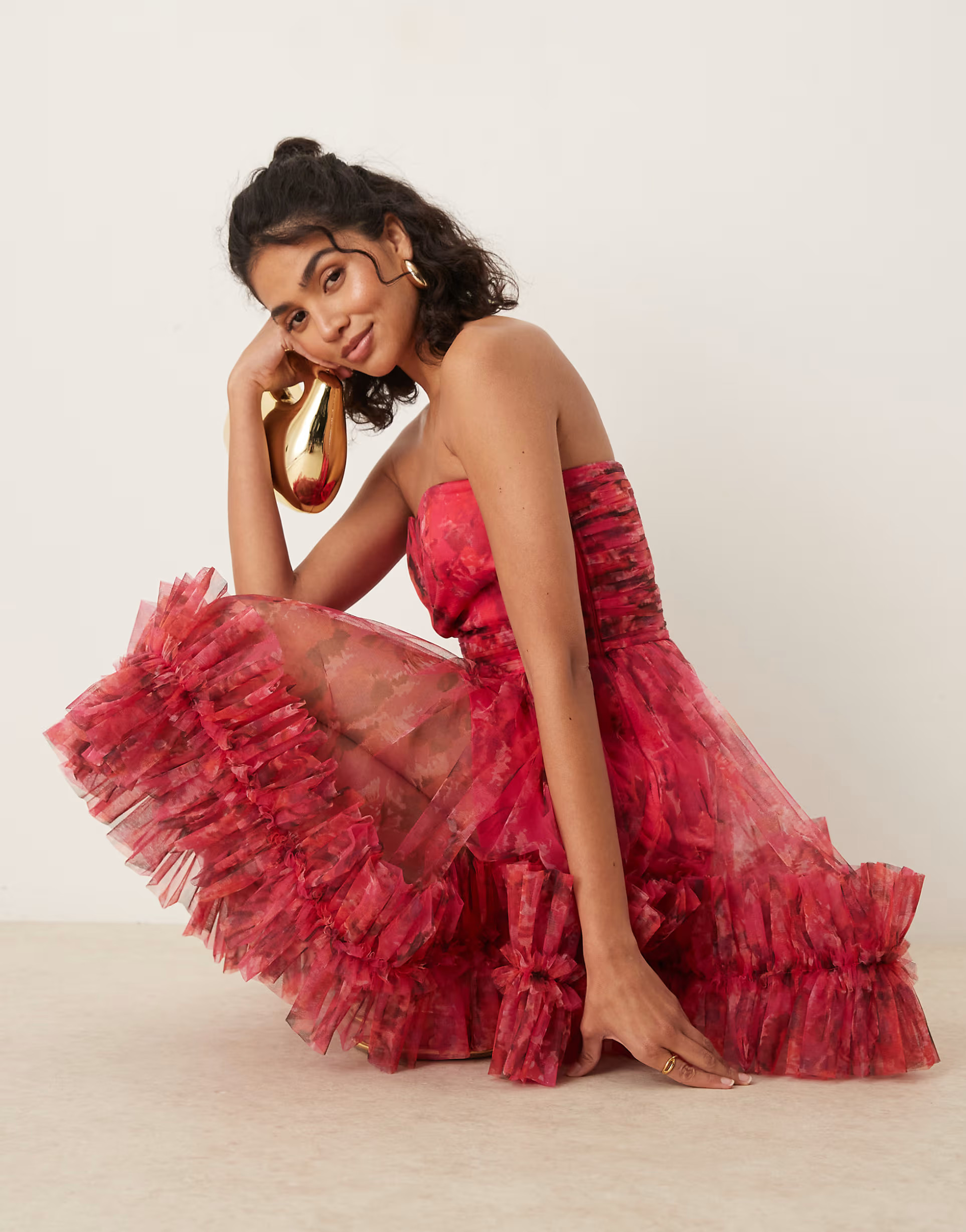 Lace & Beads ruffle hem sweetheart tulle mini dress in pink and red rose | ASOS (Global)