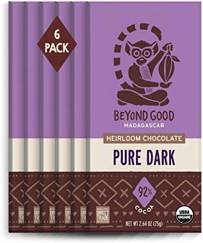 Beyond Good | 92% Pure Dark Chocolate Bars, 6 Pack | Organic, Direct Trade, Vegan, Kosher, Non-GM... | Amazon (US)