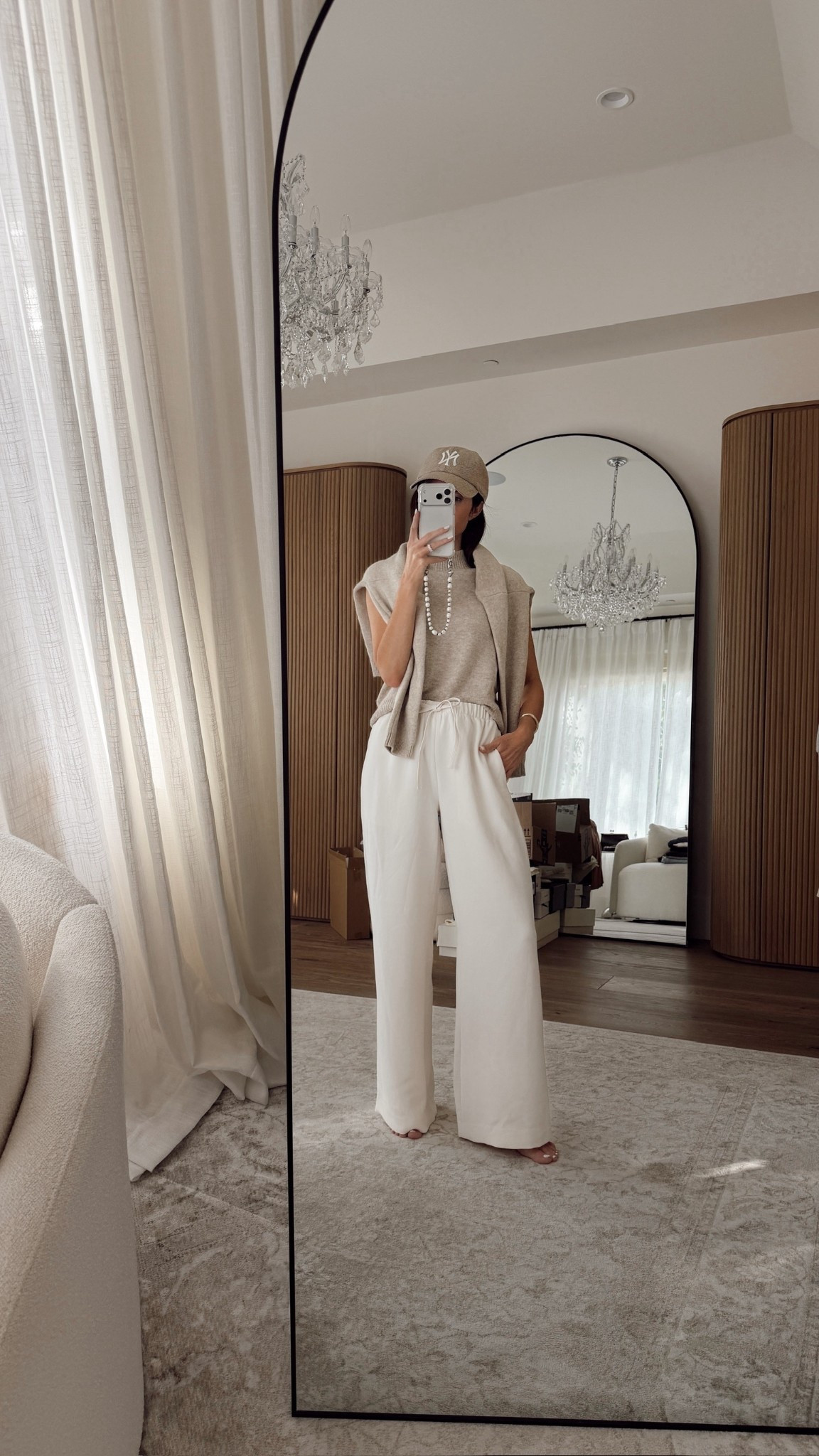 Styling the viral #Aritzia pants! I’m just shy of 5-7” wearing the size SMALL REGULAR pants in the color nomad taupe , small sweater and XS tank top. #stylinbyaylin #springoutfit #basics 

 #LTKootd #LTKSeasonal #LTKOver40