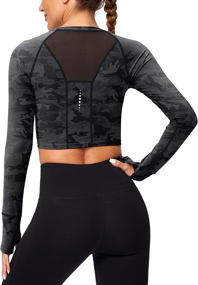 SANTINY Women's Long Sleeve Crop Workout Tops Slim Fit Gym Yoga Running Shirts for Women | Amazon (US)