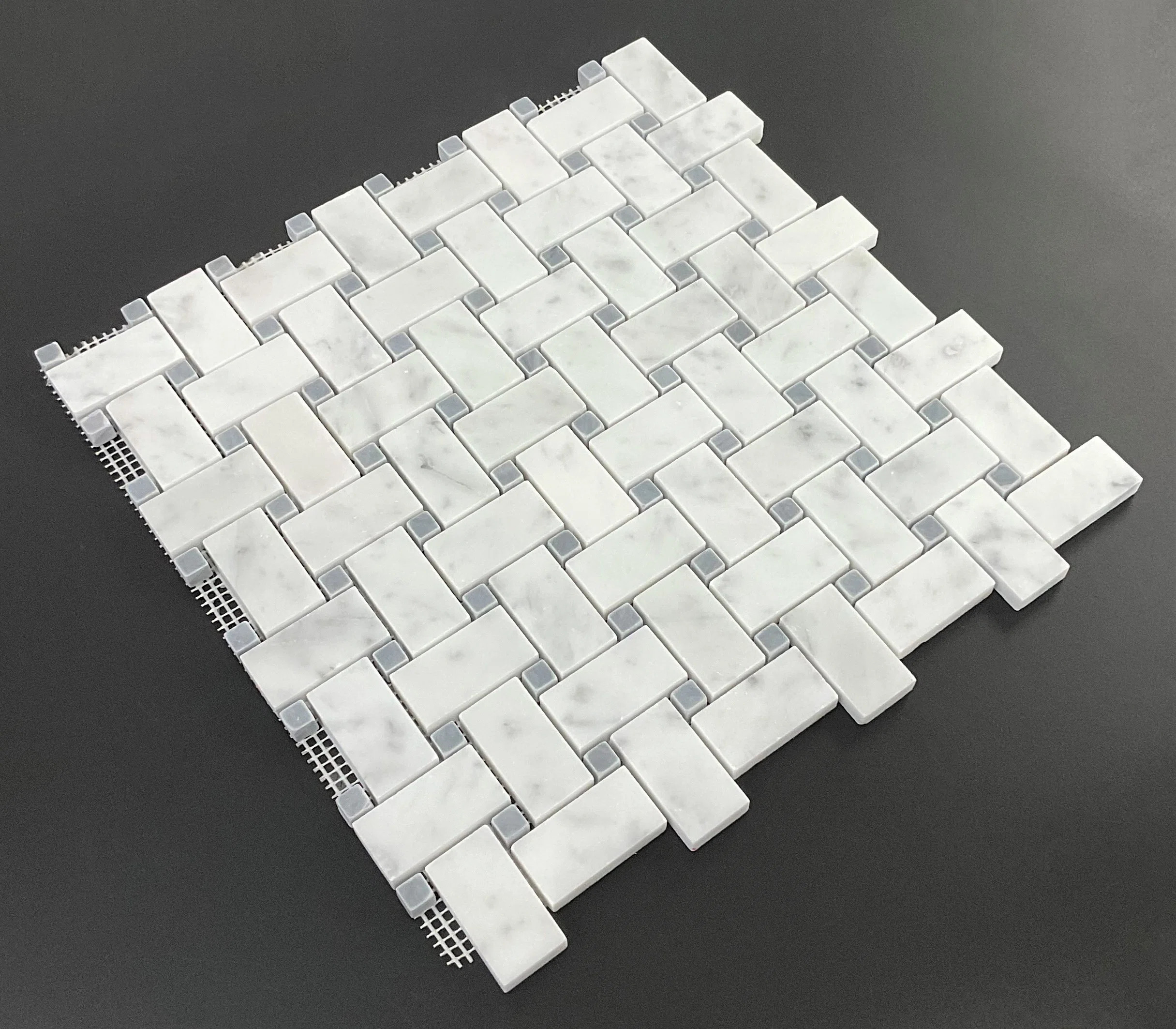 1" x 2" White Cararra and Grey Dot Basketweave Marble Mosaic Wall & Floor Tile | Wayfair North America