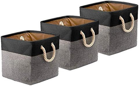 BeigeSwan Foldable Canvas Fabric Storage Basket [Set of 3] Collapsible Organizer Bins Cubes with ... | Amazon (US)