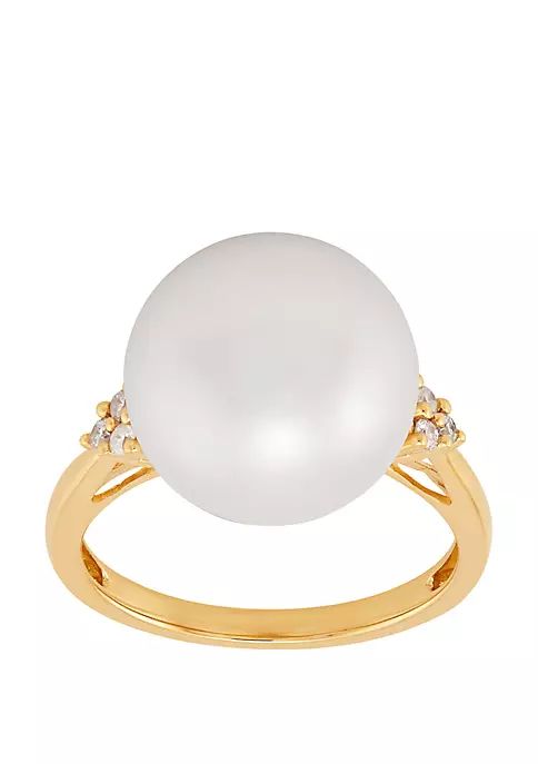 White Pearl and 1/10 ct. t.w. Diamond Ring in 14K Yellow Gold | Belk