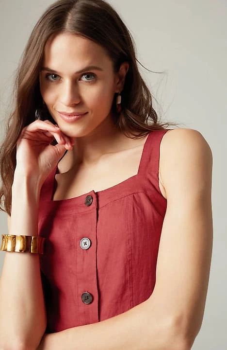 Linen Buttoned-Front Midi Dress | J. Jill