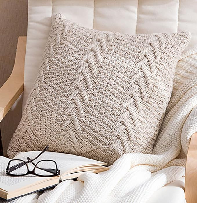 Decorative Knitted Pillow Case Cushion Cover Double-Cable Sweater Throw Pillow Covers for Bed Cou... | Amazon (US)
