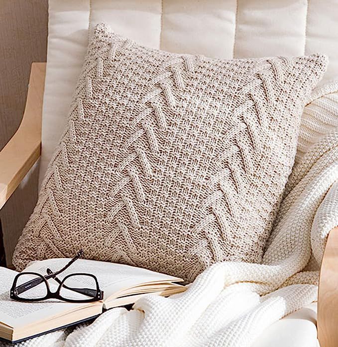 Decorative Knitted Pillow Case Cushion Cover Double-Cable Sweater Throw Pillow Covers for Bed Cou... | Amazon (US)