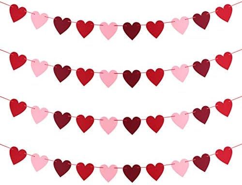Heart Banner for Valentine’s Day Decorations Felt Red Pink Heart Garland No DIY | Amazon (US)
