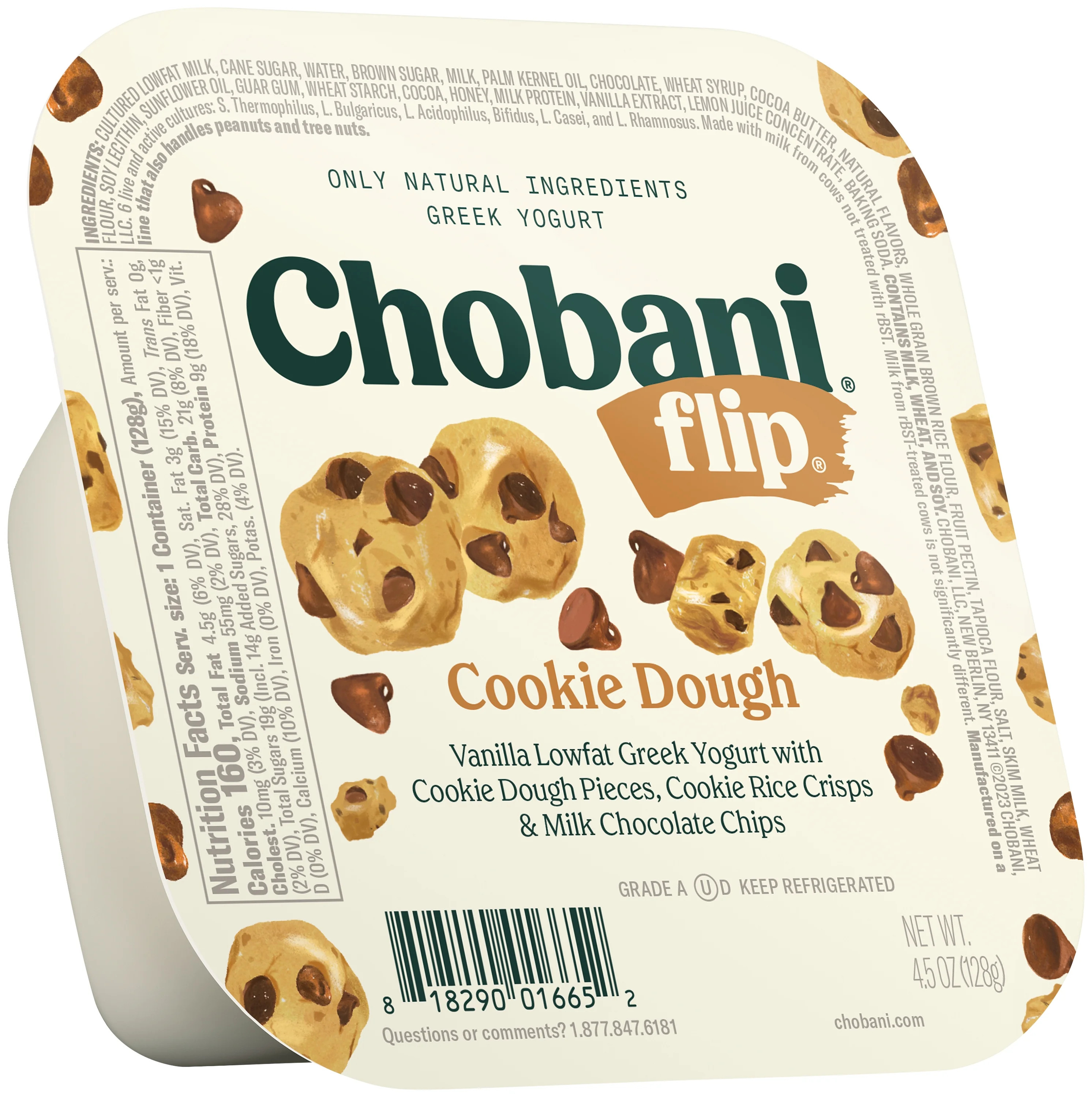 Chobani Flip Low-Fat Greek Yogurt Chocolate Chip Cookie Dough 4.5 oz Cup | Walmart (US)