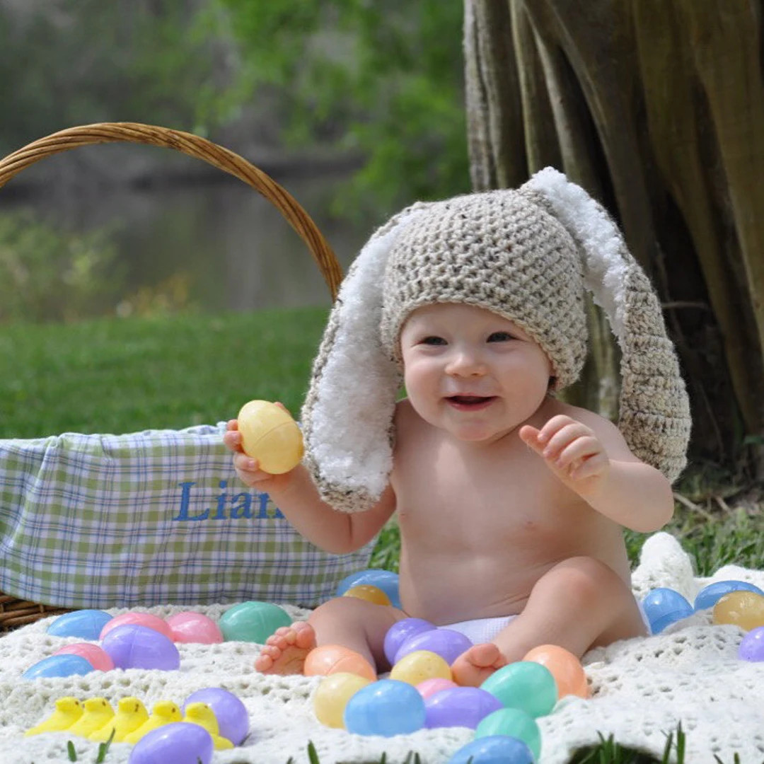 Crochet Bunny Hat in Oatmeal Color, or 7 Colors to Choose , Without Diaper Cover,with Big and Flu... | Etsy (US)