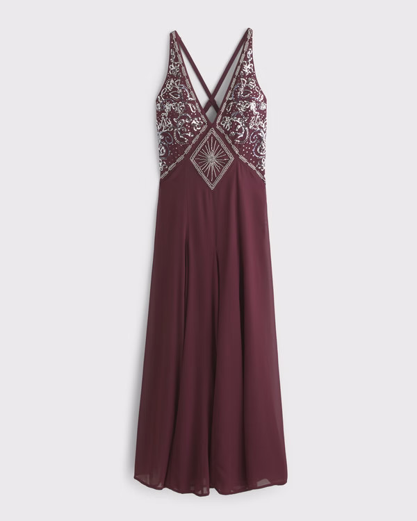 Beaded Plunge Maxi Dress | Abercrombie & Fitch (US)