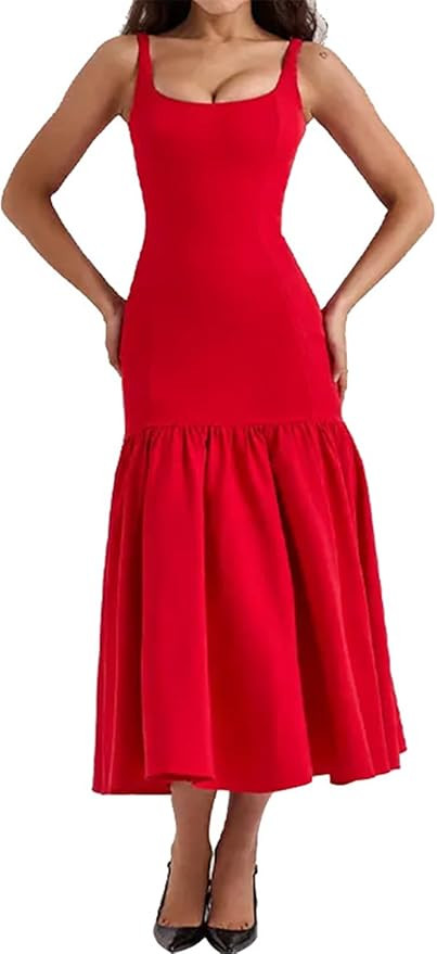 Recious Womens Sexy Sleeveless O Neck Bodycon Ruched Party Clubwear Dress | Amazon (US)