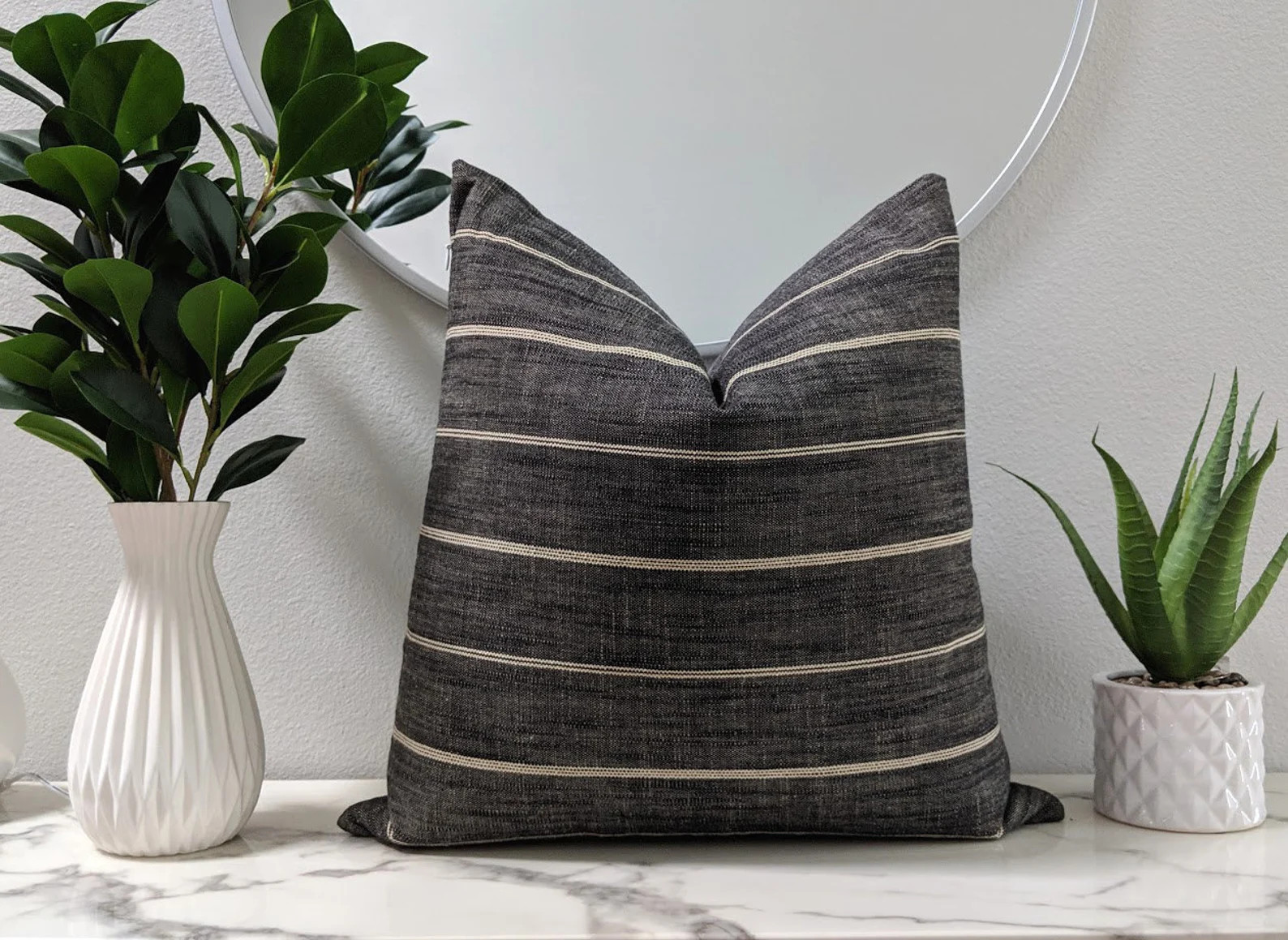 Stripe Pillow Cover DOUBLE SIDED Farmhouse Pillow Charcoal | Etsy | Etsy (US)