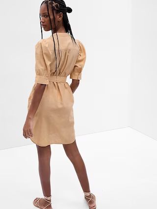 Puff Sleeve Linen-Cotton Shirtdress | Gap (US)