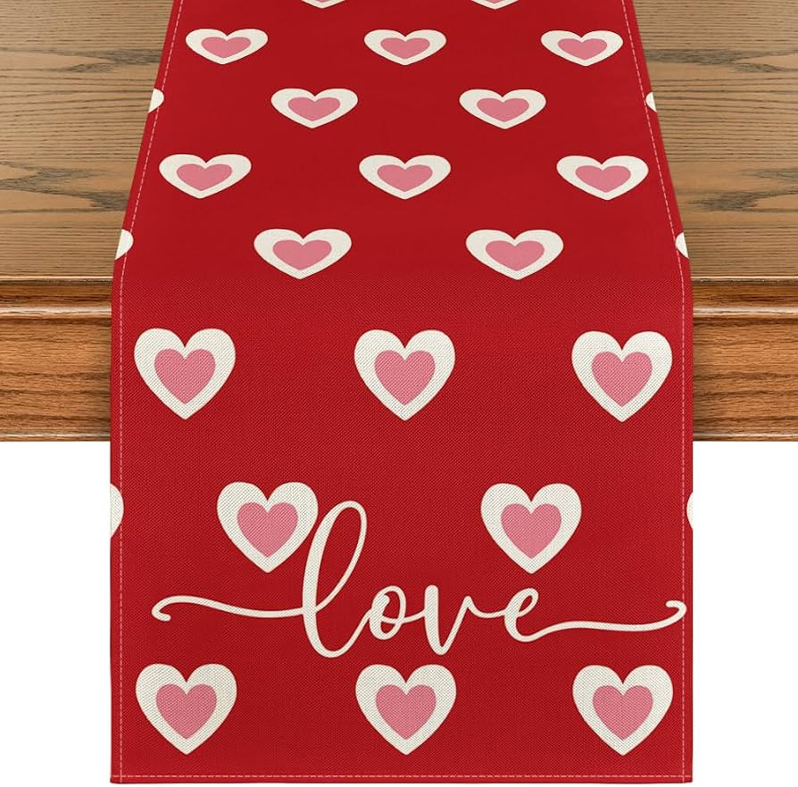 Artoid Mode Red Love Hearts Valentine's Day Table Runner, Wedding Kitchen Dining Table Decoration... | Amazon (US)