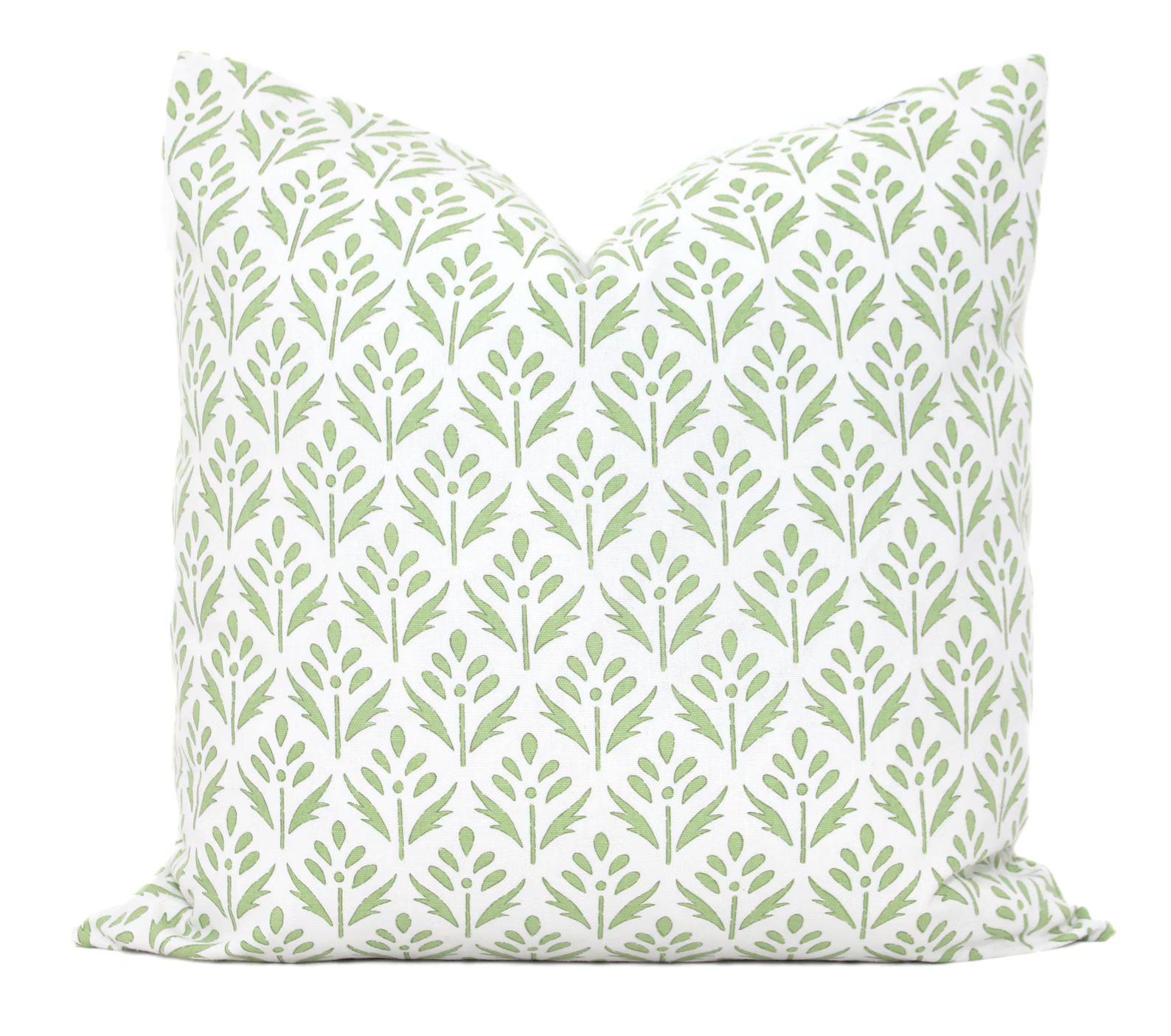 Green Feather Block Print Decorative Pillow Cover, Throw Pillow, Accent Pillow, Pillow Sham 18x18... | Etsy (US)