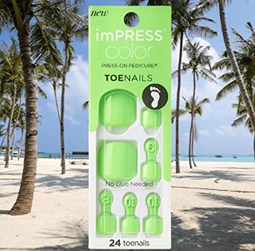 Impress Kiss Color Press-On Bright Shiny Neon Green Pedicure Toe Nails IMT503X Feelings | Amazon (US)