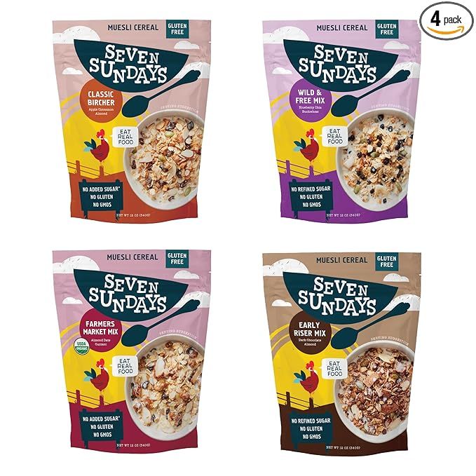 Seven Sundays Muesli Cereal, Variety Pack, 12 Oz Bag (Pack of 4), Gluten Free, 0g Refined Sugar, ... | Amazon (US)