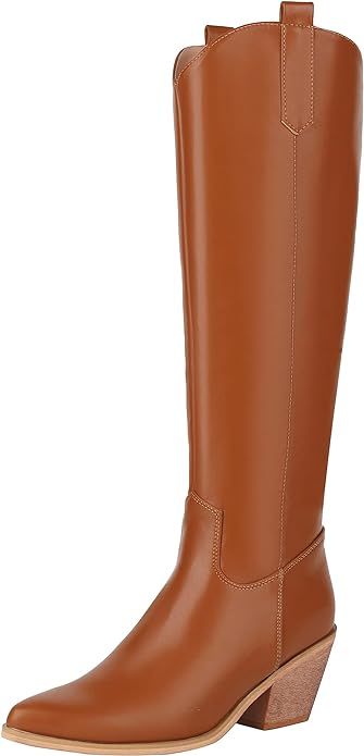 Reitoye Cowboy Boots for Women Embroidery Western Cowgirl Knee High Chunky Heel Boots with Pull-U... | Amazon (US)