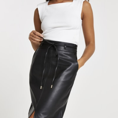 Black faux leather midi skirt | River Island (UK & IE)