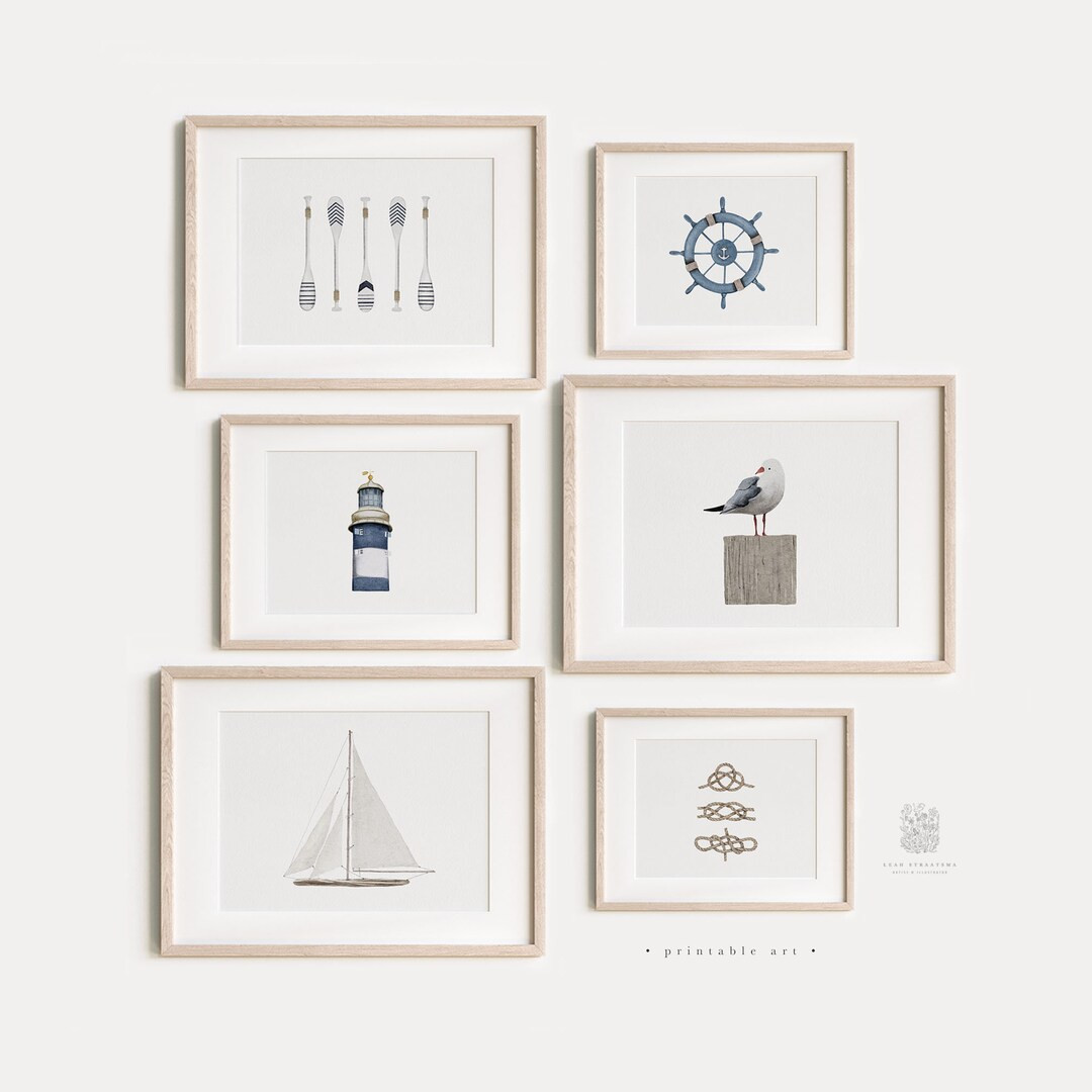 Coastal Wall Art Set, Nautical Gallery Wall, Printable Wall Art, Nautical Nursery Decor, Coastal ... | Etsy (US)